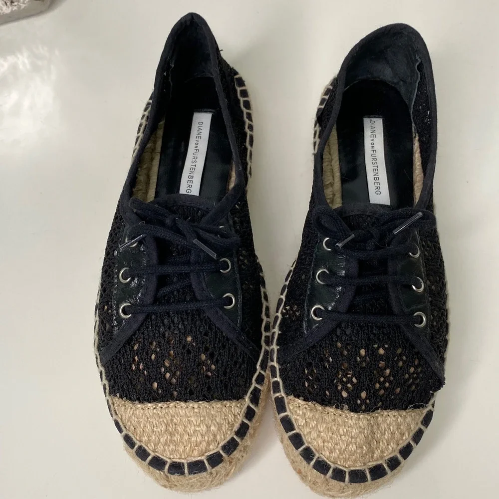 Diane von Furstenberg‎ Espadrille Sneakers Black Lace Up Size 37 EU/6.5 US